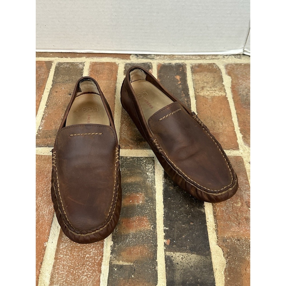 UGG Henrick Brown Leather Driving Loafers Slip On Comfort Shoes Men's 10
